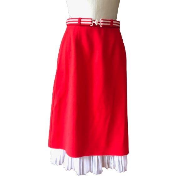 Vintage 70s Red Belted A-Line ILGWU USA Made Midi Skirt - Picture 10 of 14